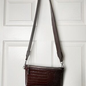 Carin Wester Croc Embossed Brown Crossbody Bag